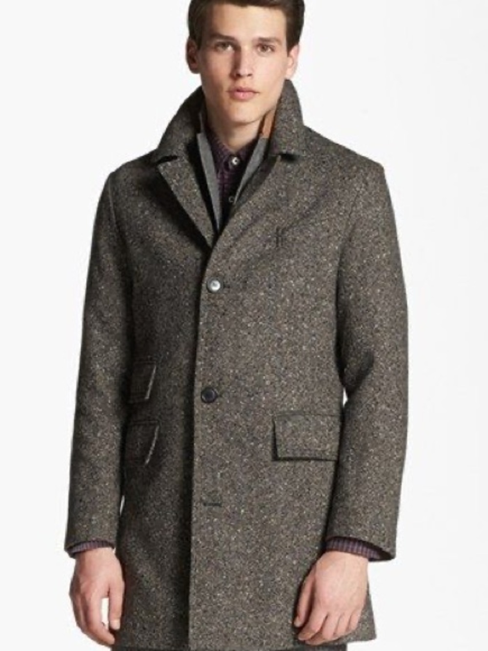 Men’s BILLY REID grey tweed Astro single breasted wool blend overcoat sz x large